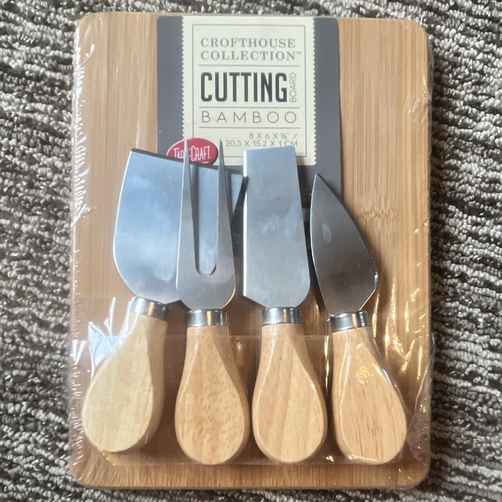 CroftHouse Collection Bamboo Mini‎ Cutting Board Set w/ 4 Tools 8x6 in